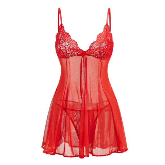 Meredith Babydoll de Encaje Rojo con Pantie